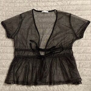 Sheer Black Blouse with Tie Detail